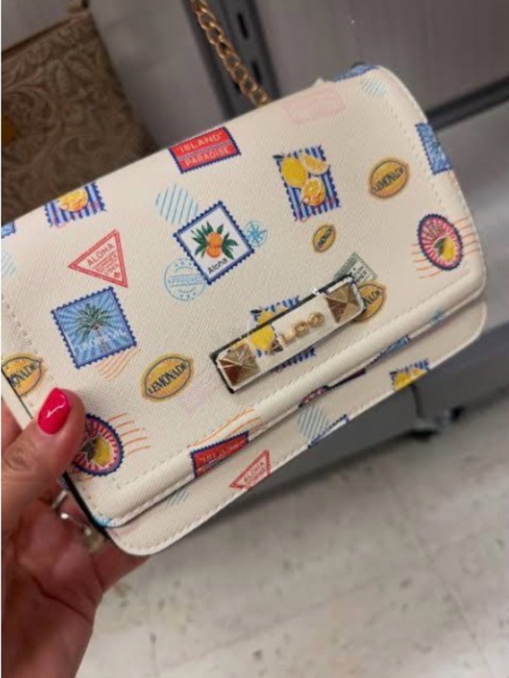 ALDO Cream Crossbody with Multicolor Stamp Motif